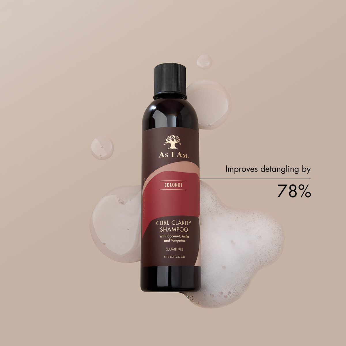 Shampoo bottle with coconut flavor on a beige background
