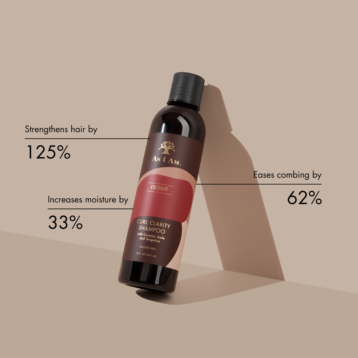 Shampoo bottle with brand logo on a beige background
