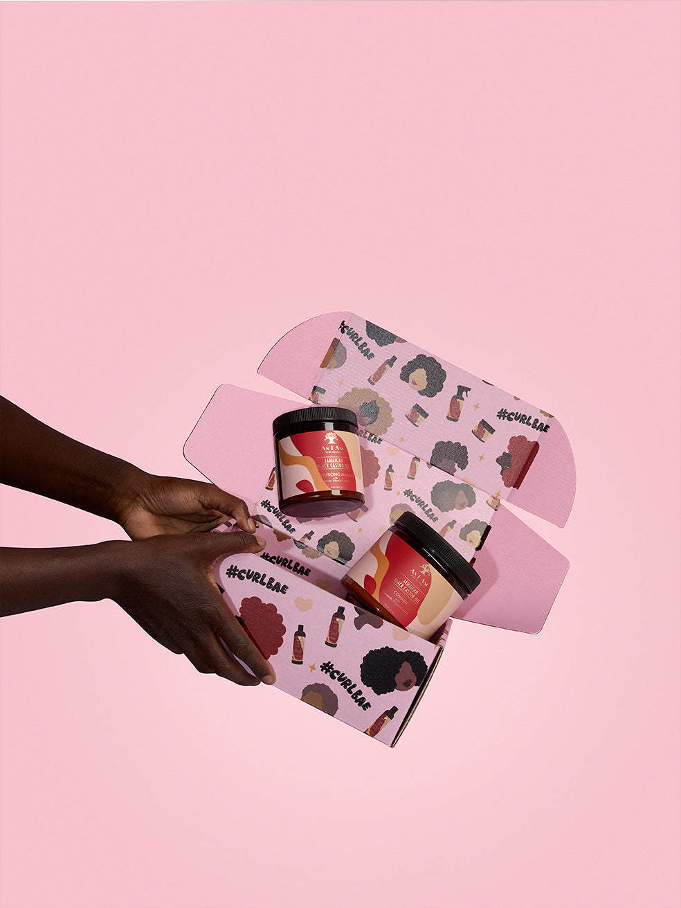 As I Am Curlbae Box featuring Jamaican Black Castor Oil products — a curated hair care set including nourishing formulas designed to strengthen, moisturize, and define natural curls.
