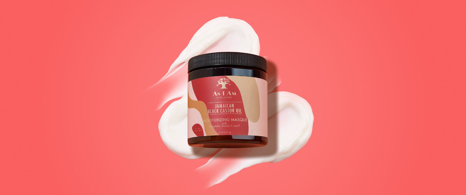 As I Am Jamaican Black Castor Oil Hair Mask — landscape shot of the intensive moisture treatment formulated to restore strength, reduce breakage, and deeply nourish natural curls with JBCO.