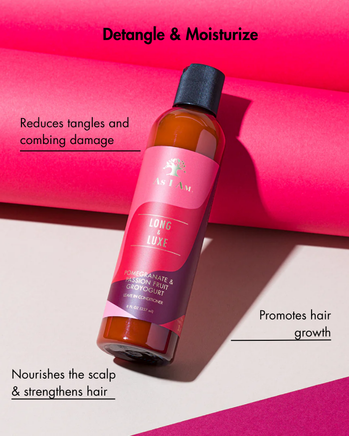 Hair care product bottle with pink label on a pink and white background