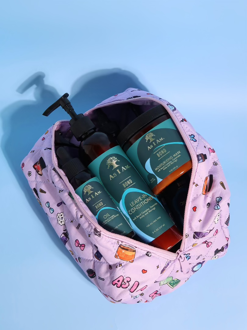 As I Am branded cosmetic pouch – stylish, zippered travel bag for storing hair care and beauty essentials