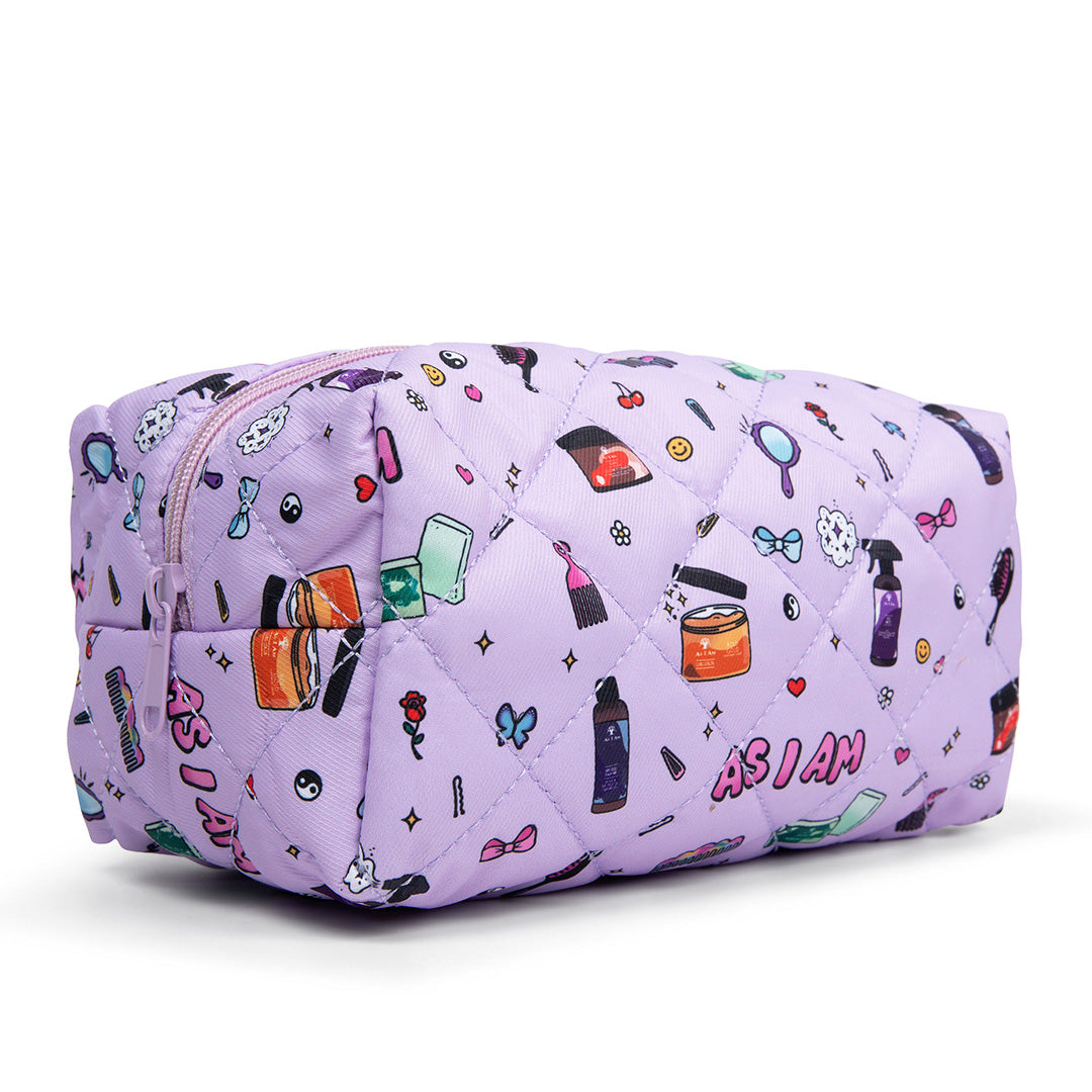 As I Am cosmetic bag — side view showcasing the profile, durable construction, and design, perfect for travel or everyday use.