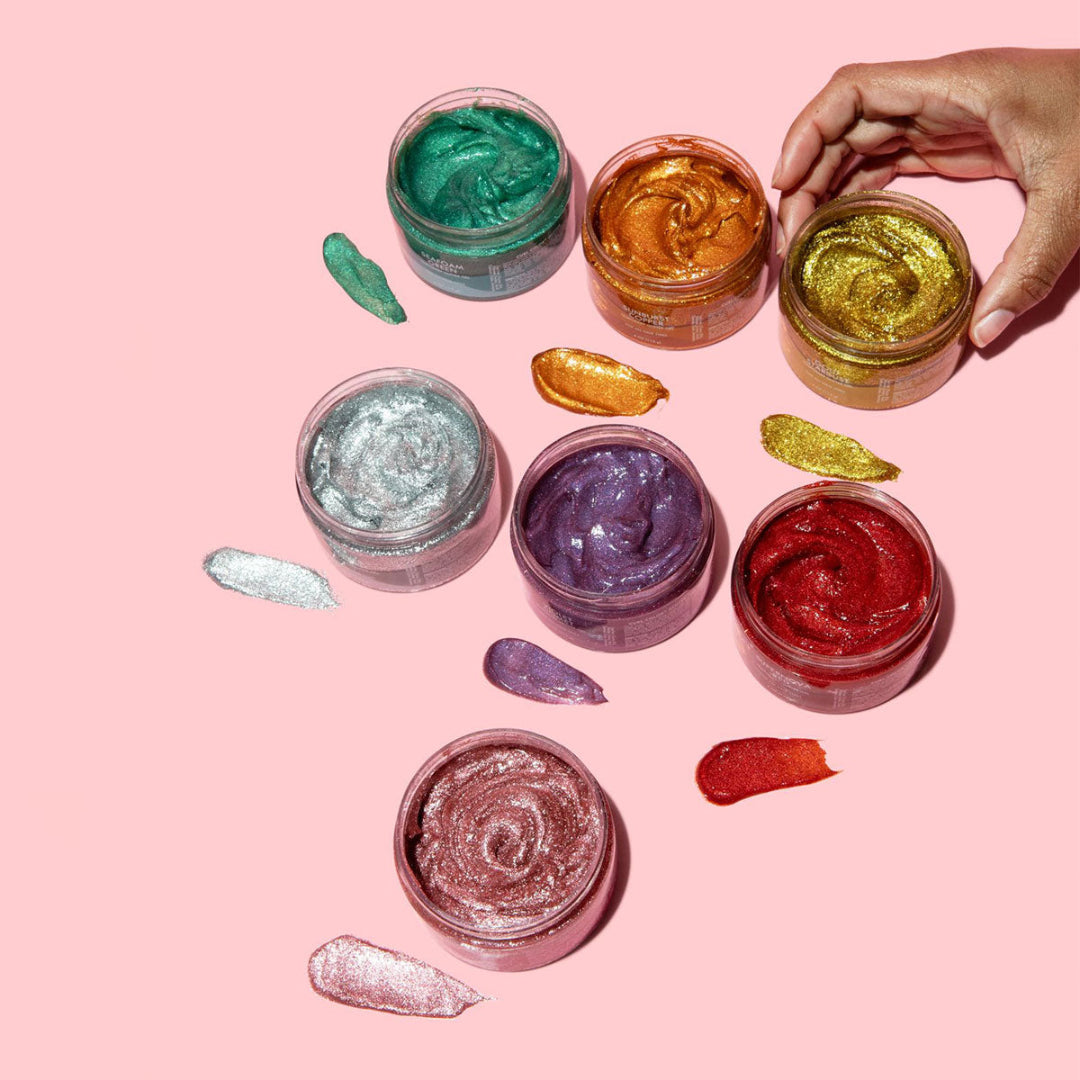 As I Am Curl Color Glitter Collection, featuring vibrant, temporary hair colors with a shimmering finish designed for curls and coils.