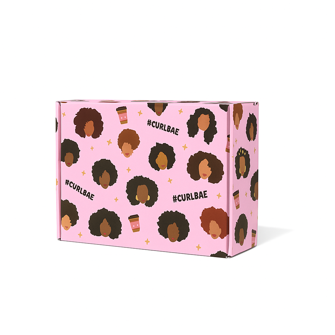 Curlbae Box – A curated haircare gift set featuring nourishing products for curly and textured hair, beautifully packaged in a sleek, branded box.