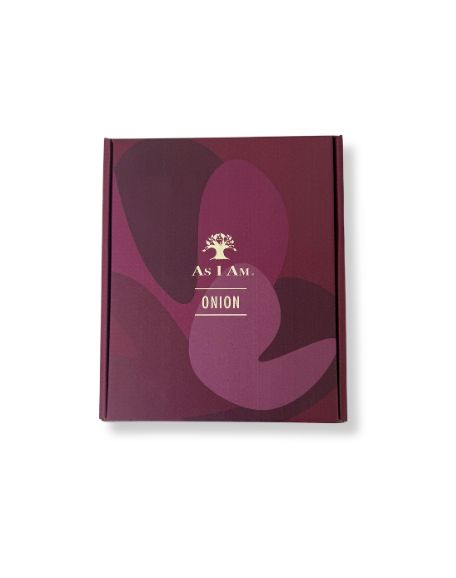 Maroon container with 'As I Am' logo and 'Onion' text on a white background
