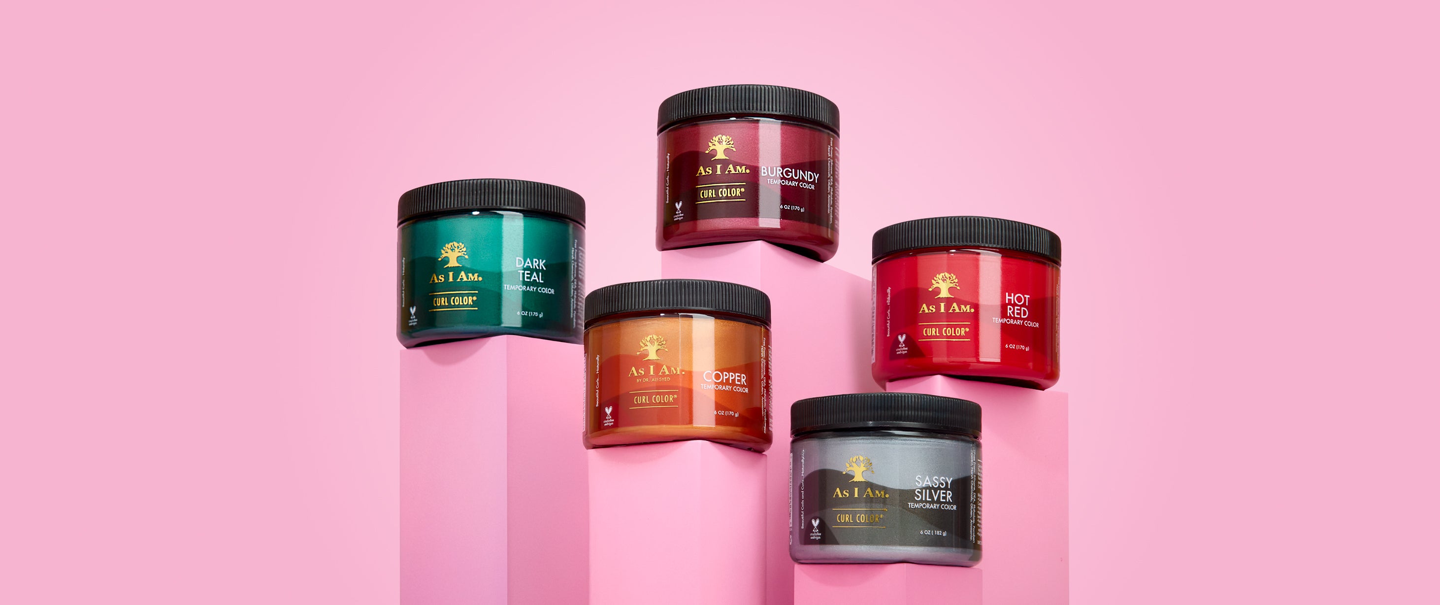 As I Am Curl Color – Temporary curl-enhancing color infused with moisturizing ingredients. Adds vibrant color while defining curls with a soft hold. No bleach required, washes out easily. 6 oz jar.