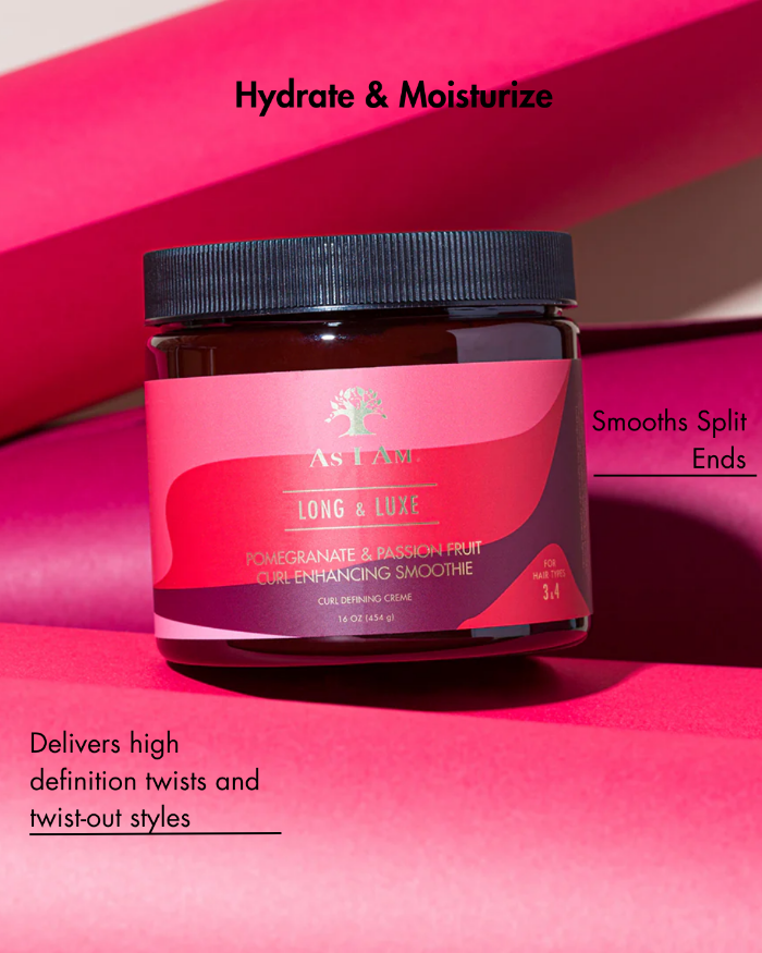 Jar of hair product with pink and black design on a pink background