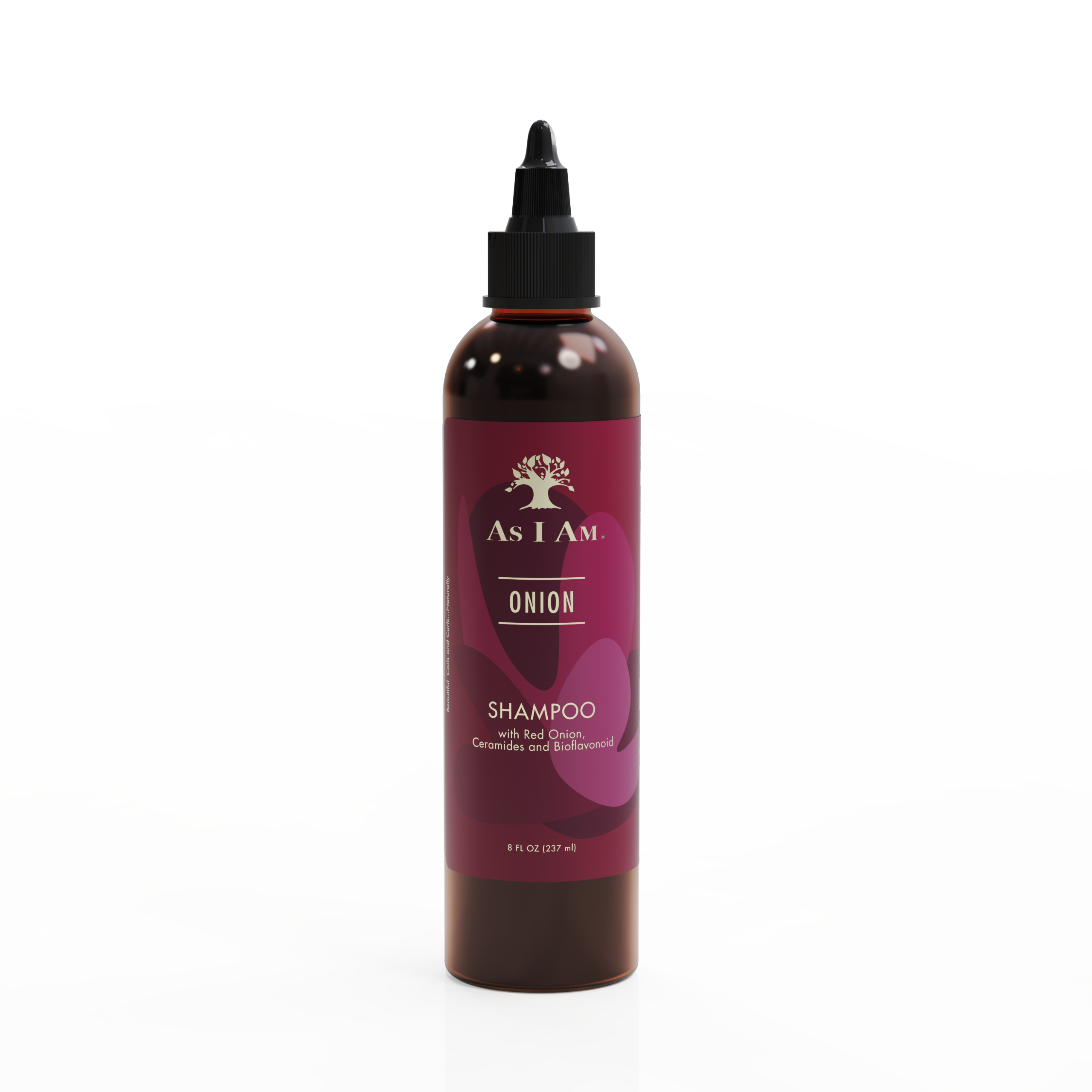 Shampoo bottle with a purple label on a white background