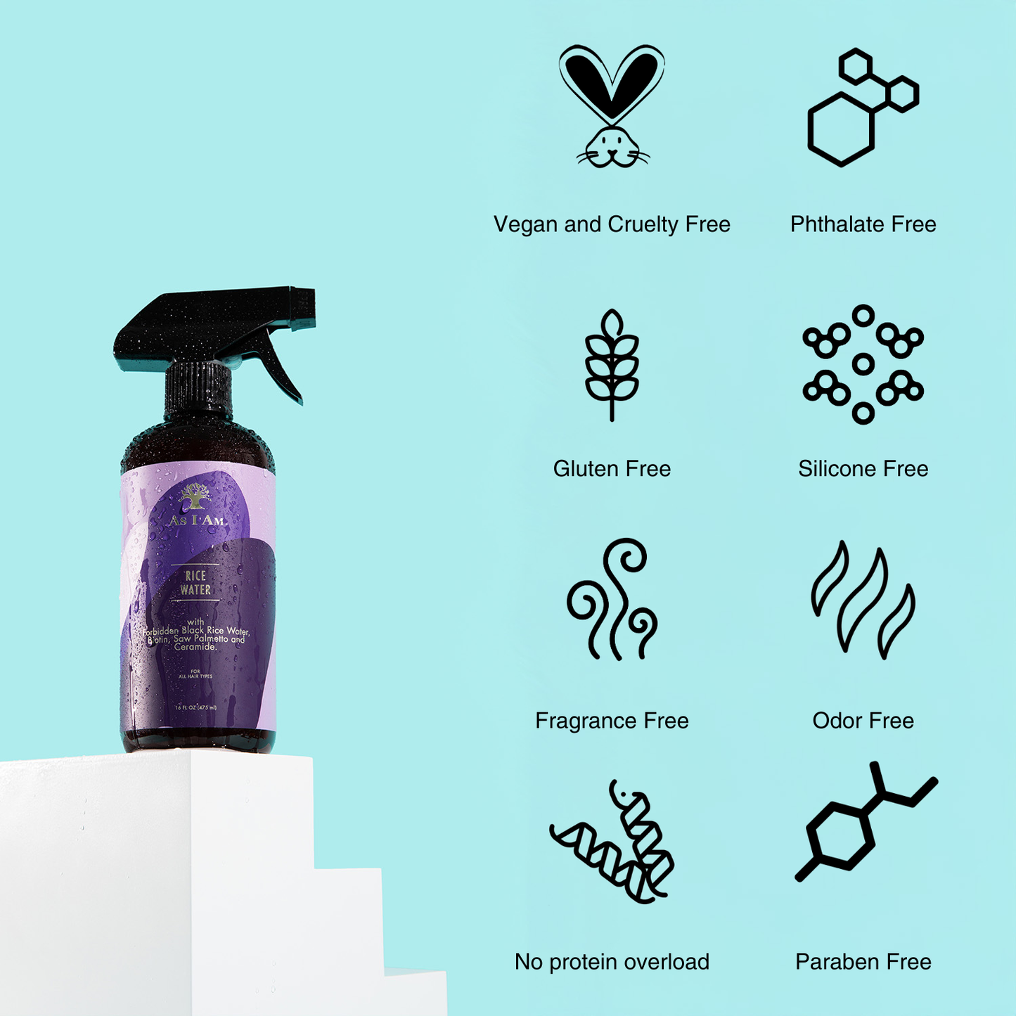 As I Am Rice Water Collection – strengthening hair care line with rice water to improve elasticity, reduce breakage, and support healthy growth