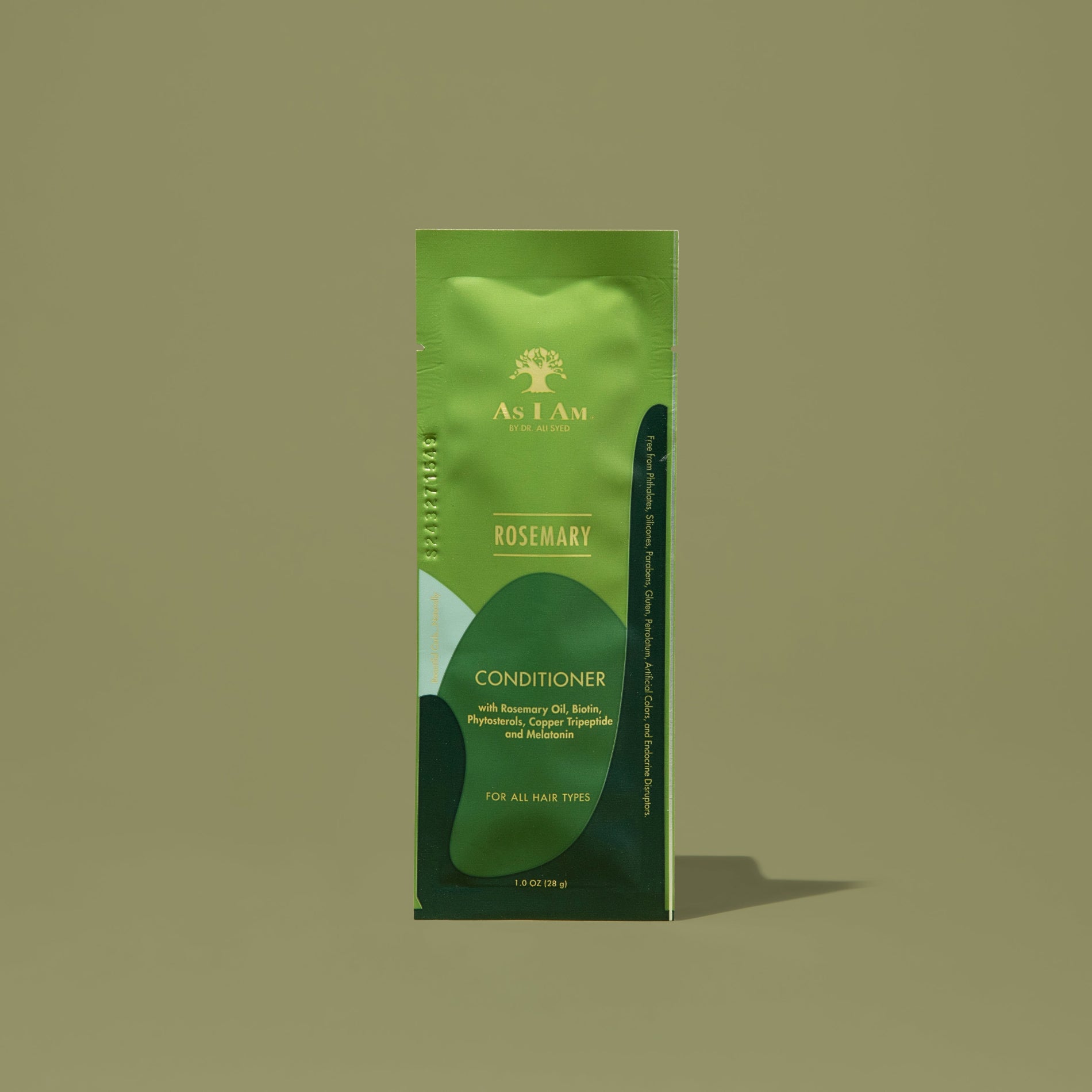 AS I AM Rosemary Conditioner in a 1 oz sachet, featuring a rich, creamy texture—formulated to deeply moisturize, strengthen, and detangle while promoting hair growth, reducing breakage, and soothing the scalp.