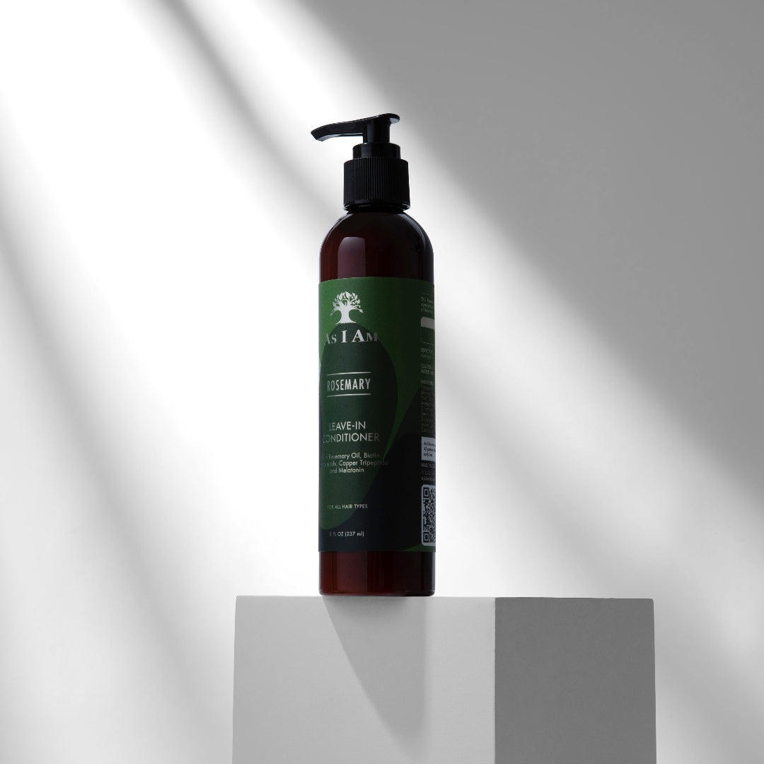 As I Am Rosemary Leave-In Conditioner – Infused with biotin and rosemary to nourish, strengthen, and hydrate hair. Lightweight formula for smooth, healthy curls and coils. 8 fl oz bottle.