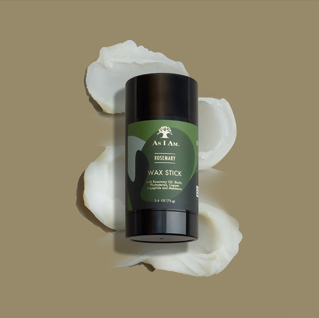 As I Am Rosemary Wax Stick – Infused with rosemary and biotin for smooth, sleek styles. Tames flyaways, adds shine, and provides flexible hold. Ideal for edges and styling. 2.7 oz twist-up stick.