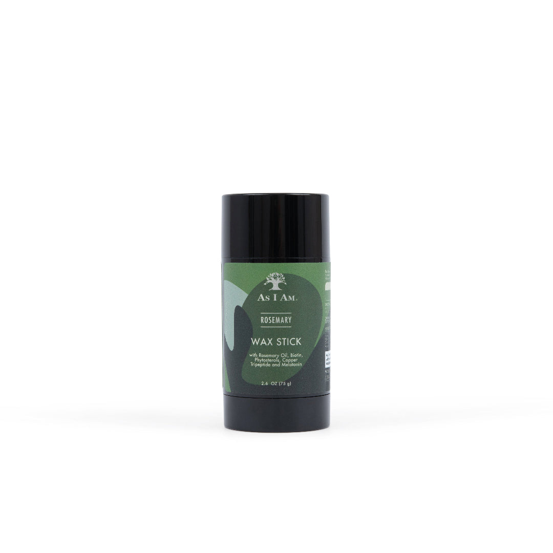 As I Am Rosemary Wax Stick – Infused with rosemary and biotin for smooth, sleek styles. Tames flyaways, adds shine, and provides flexible hold. Ideal for edges and styling. 2.7 oz twist-up stick.