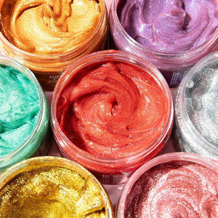 As I Am Curl Color Glitter Collection, featuring vibrant, temporary hair colors with a shimmering finish designed for curls and coils.