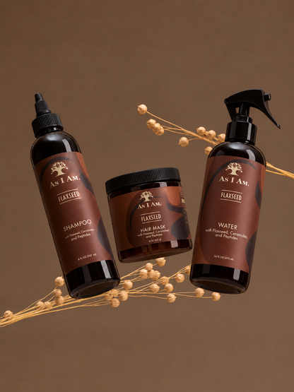 Masque capillaire à la graine de lin, shampoing et eau