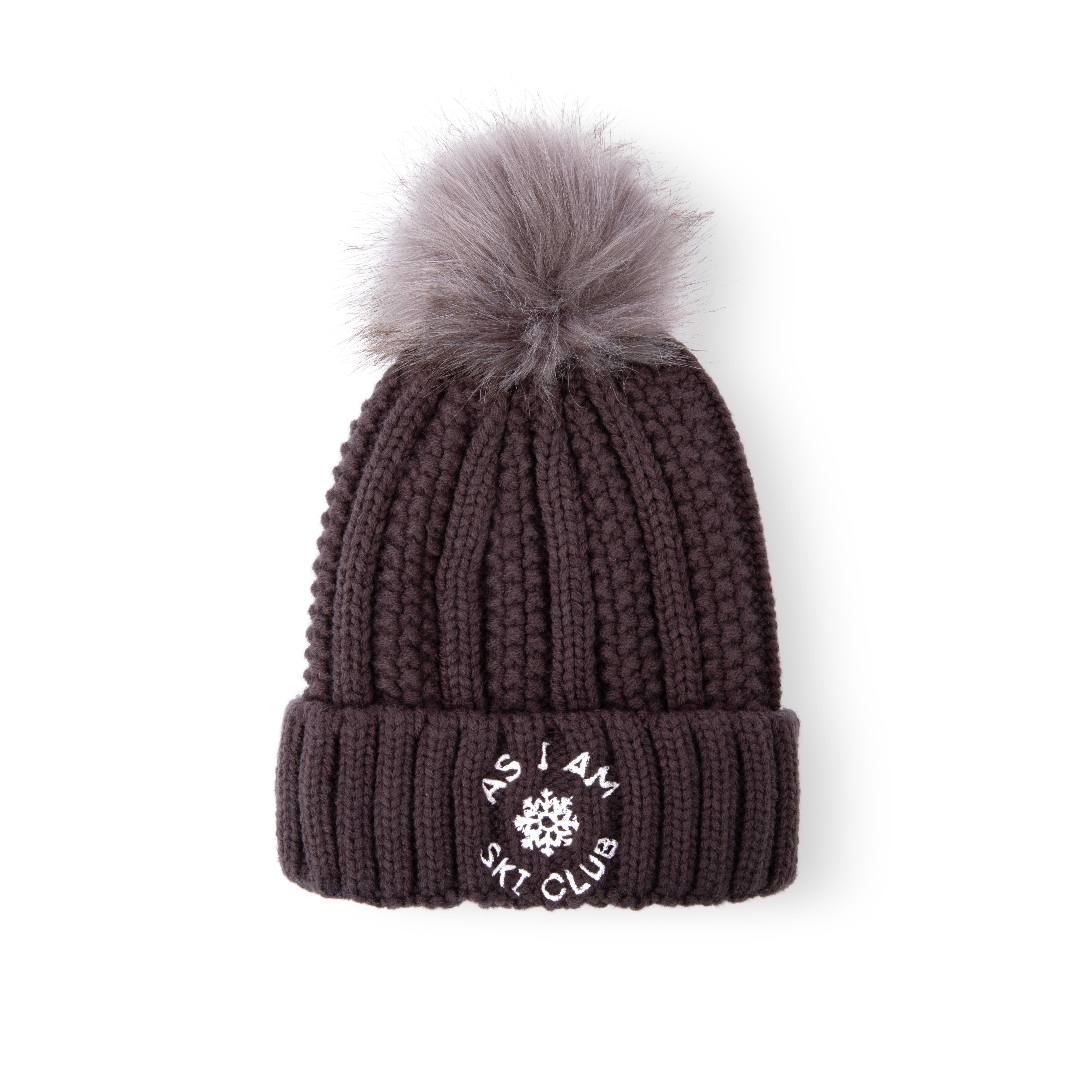 Ski Club Satin-Lined Beanie in Grey, designed for warmth and hair protection with a smooth satin lining.