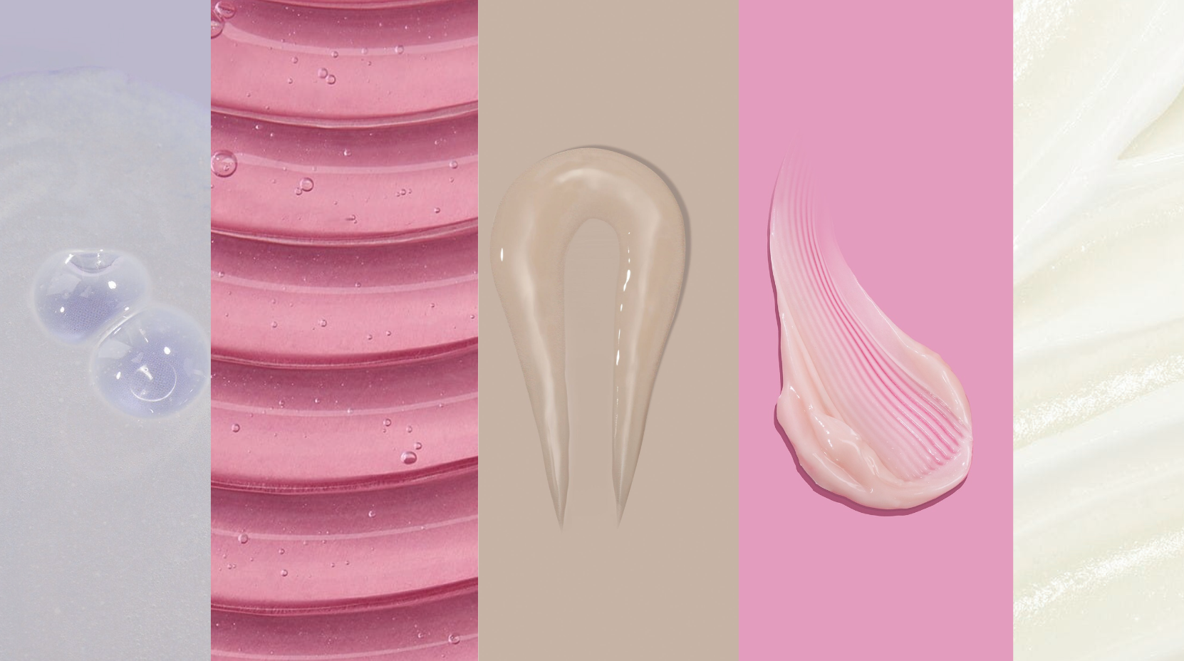 Collage of pink and beige cream textures on a light background