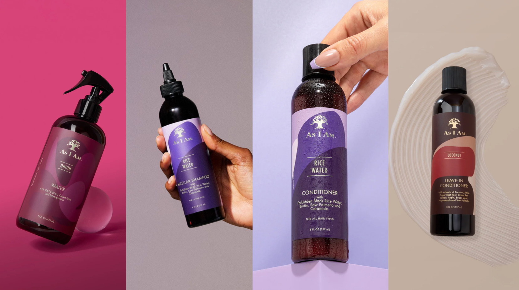 Set of hair care products with visible brand on a gradient background