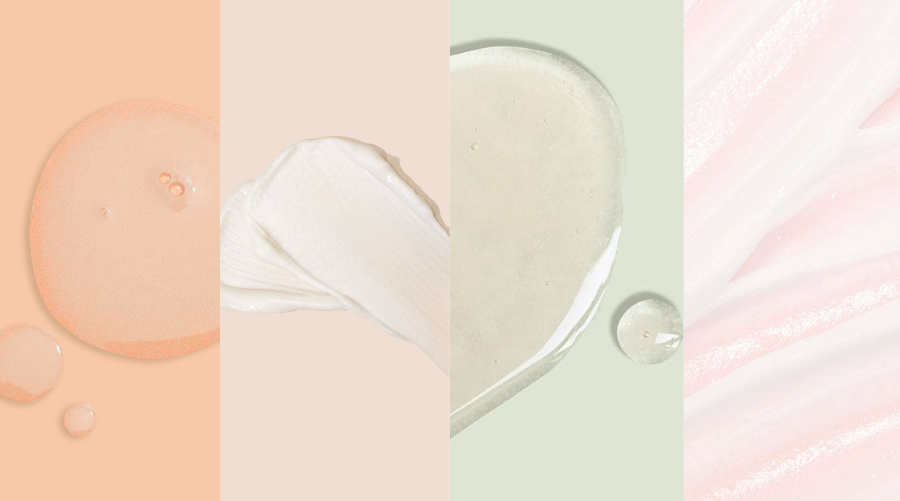 Collage of pastel-colored cosmetic textures