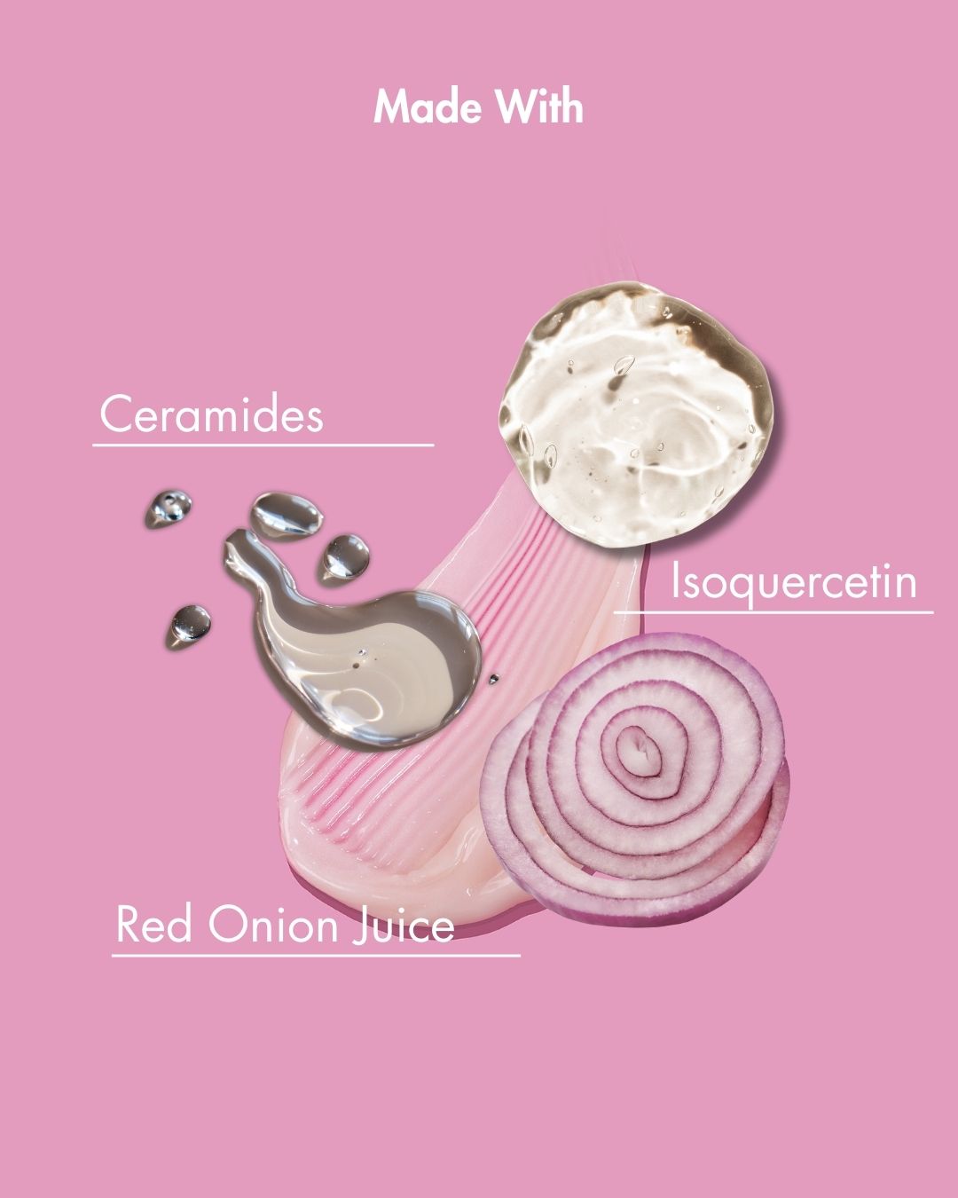 Product packaging with red onion and cream on a pink background, featuring text about ingredients.