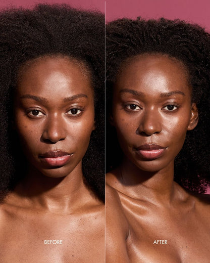 Before and after comparison of a woman after using onion leave-in conditioner