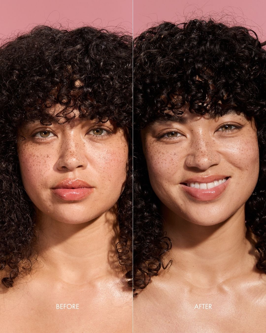Before and after comparison of a woman after using onion water