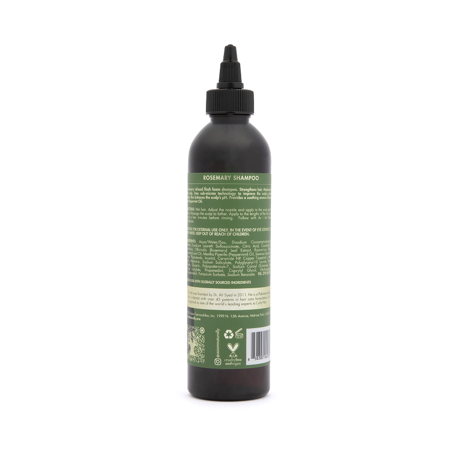 As I Am Rosemary Shampoo back of bottle against white bg
