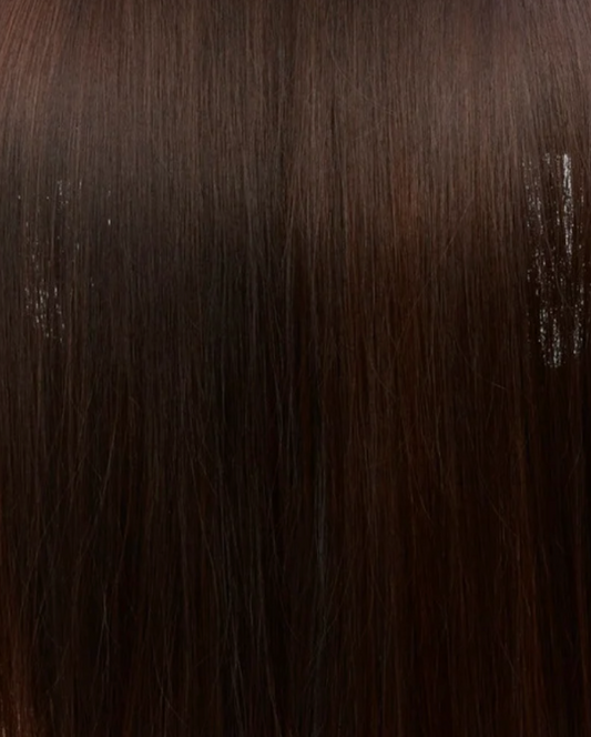Close-up of dark brown hair texture