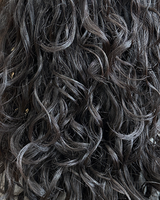 Close-up of dark hair with curls